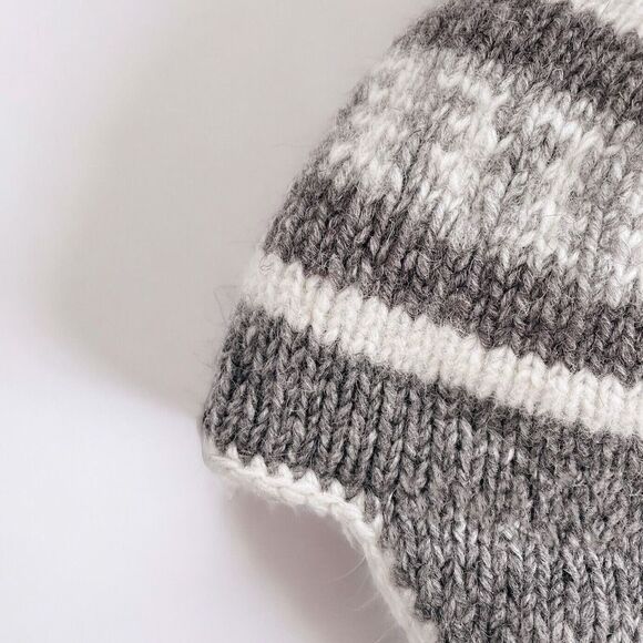 Nepalese 100% Wool Sherpa Beanie Hat Nepal Fleece Lined Gray Beige Cream Vintage - Picture 3 of 5